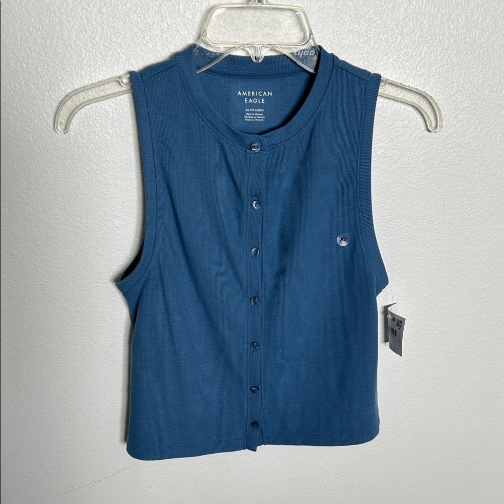 American Eagle Outfitters Women's Button Down Blue Top